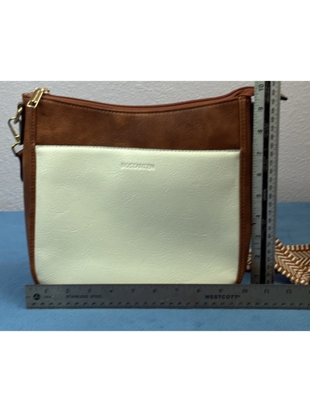 Bostanten Ivory & Brown Crossbody Purse With Adjustable Strap 10” X 10” - Picture 2 of 3